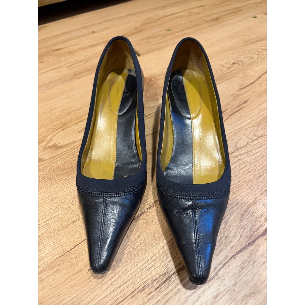 Cole Haan G Series Nike Air Black Leather Pointed Toe Kitten Heel Pumps 8.5B